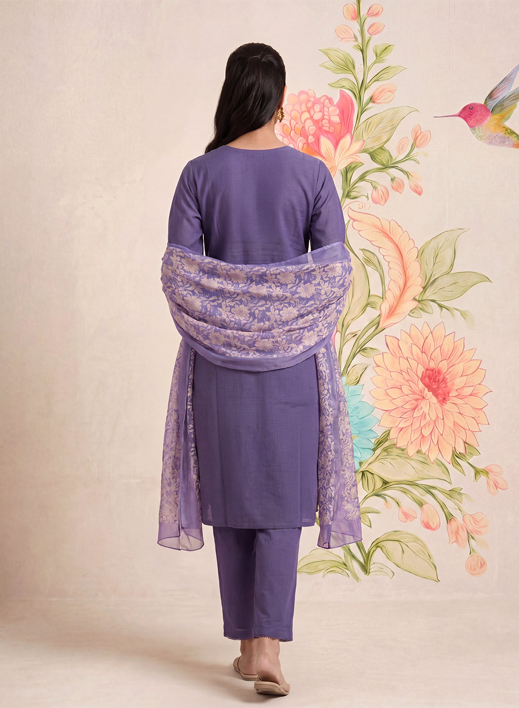 Ragini Lavender Embroidered Straight Suit Set with Dupatta