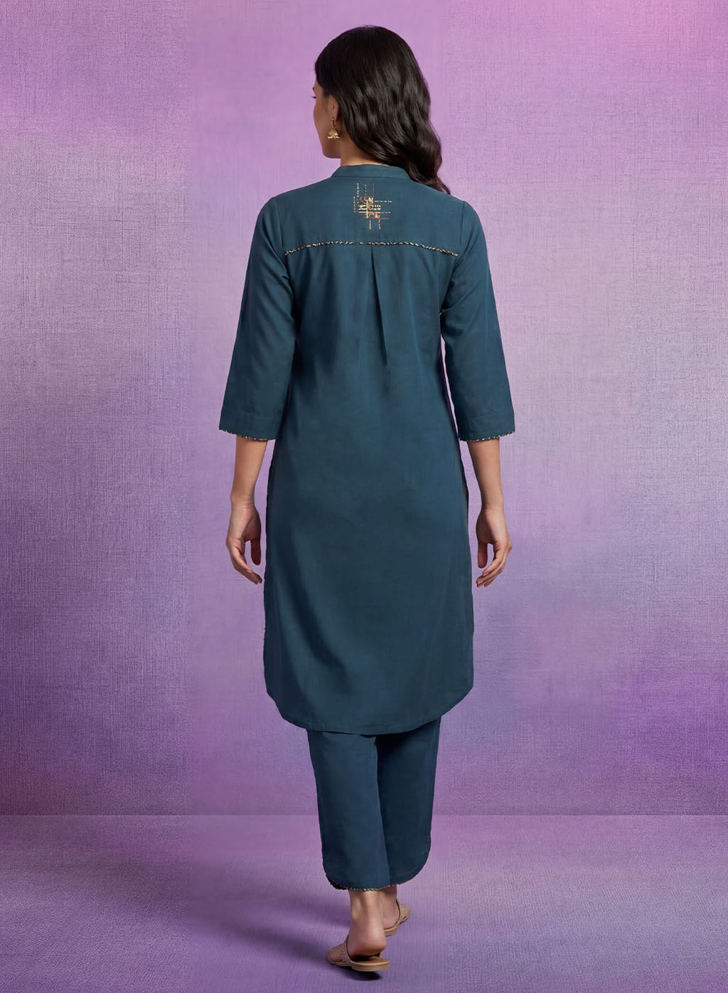 Teal Applique-work Kurta Set