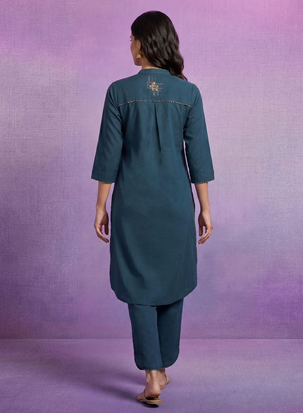 Teal Applique-work Kurta Set