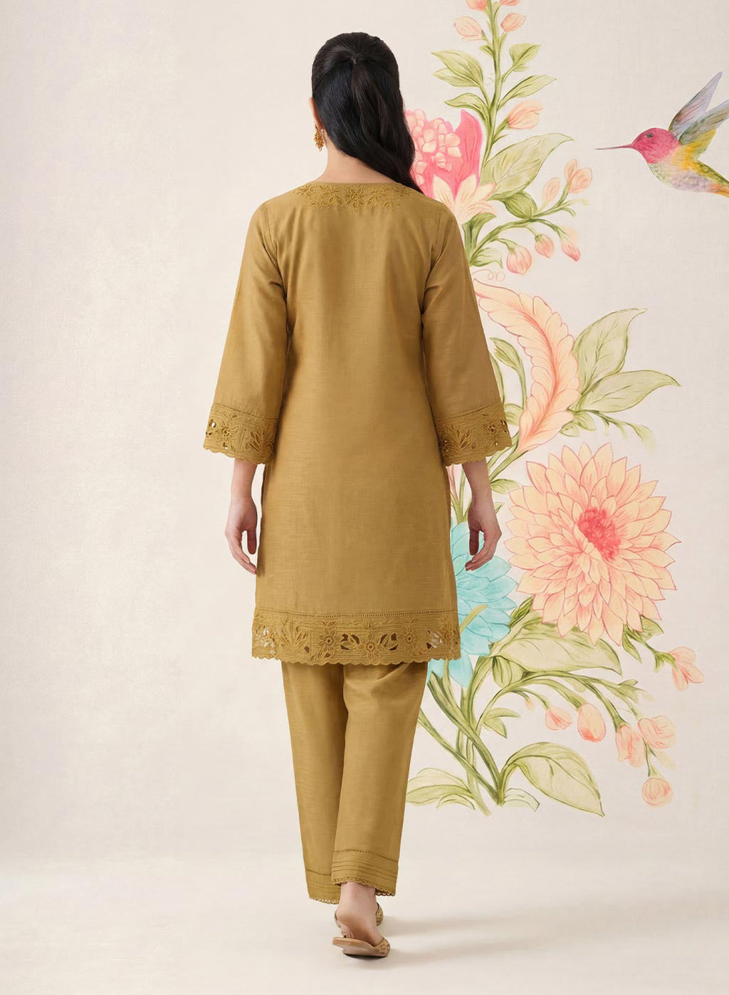 Shayeri Olive Embroidered A-line Kurta Set