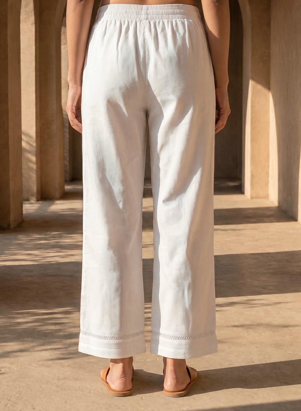 White Linen Blend Daily Wear Palazzos