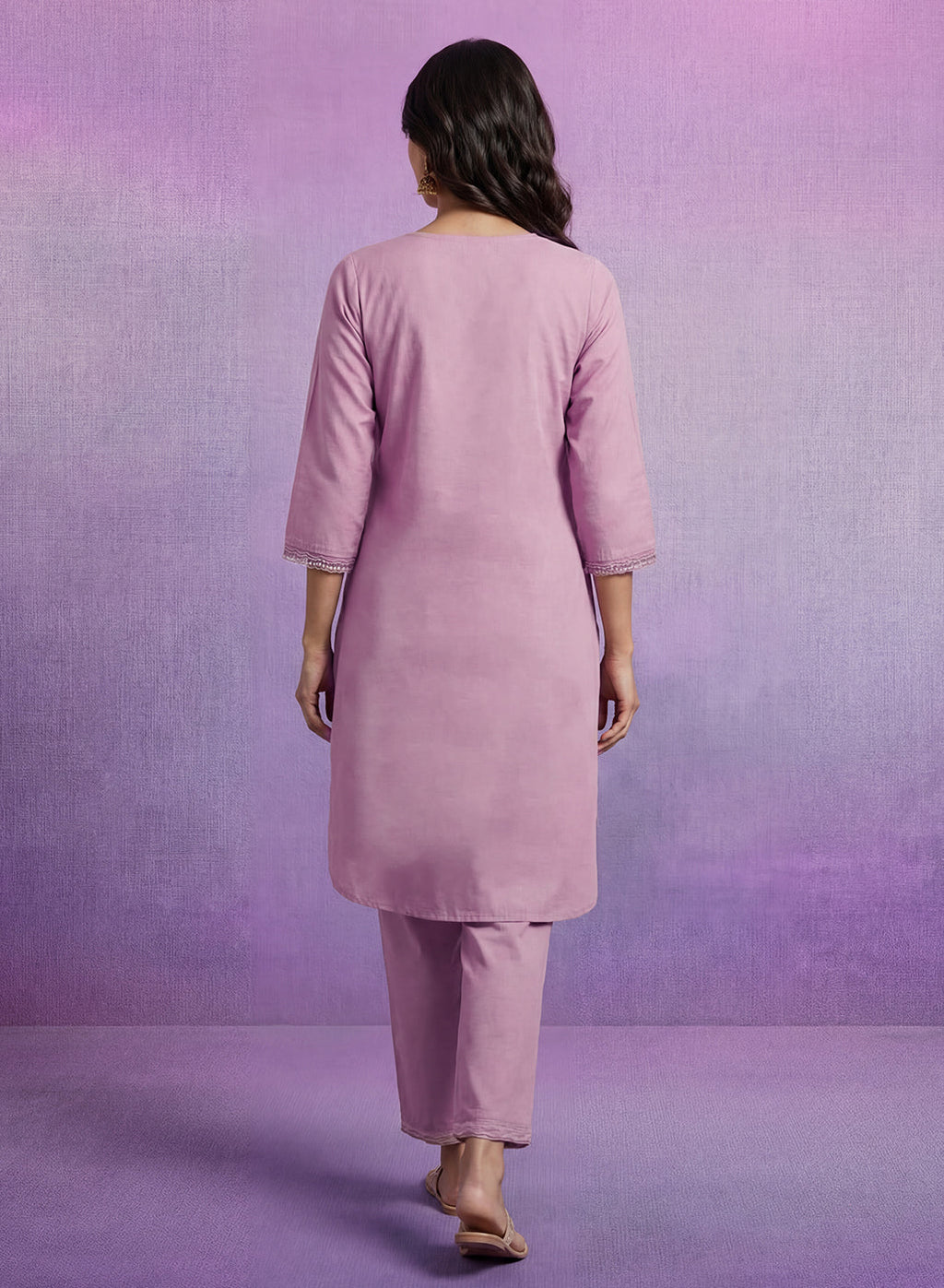 Pink Embroidered Straight Kurta Set