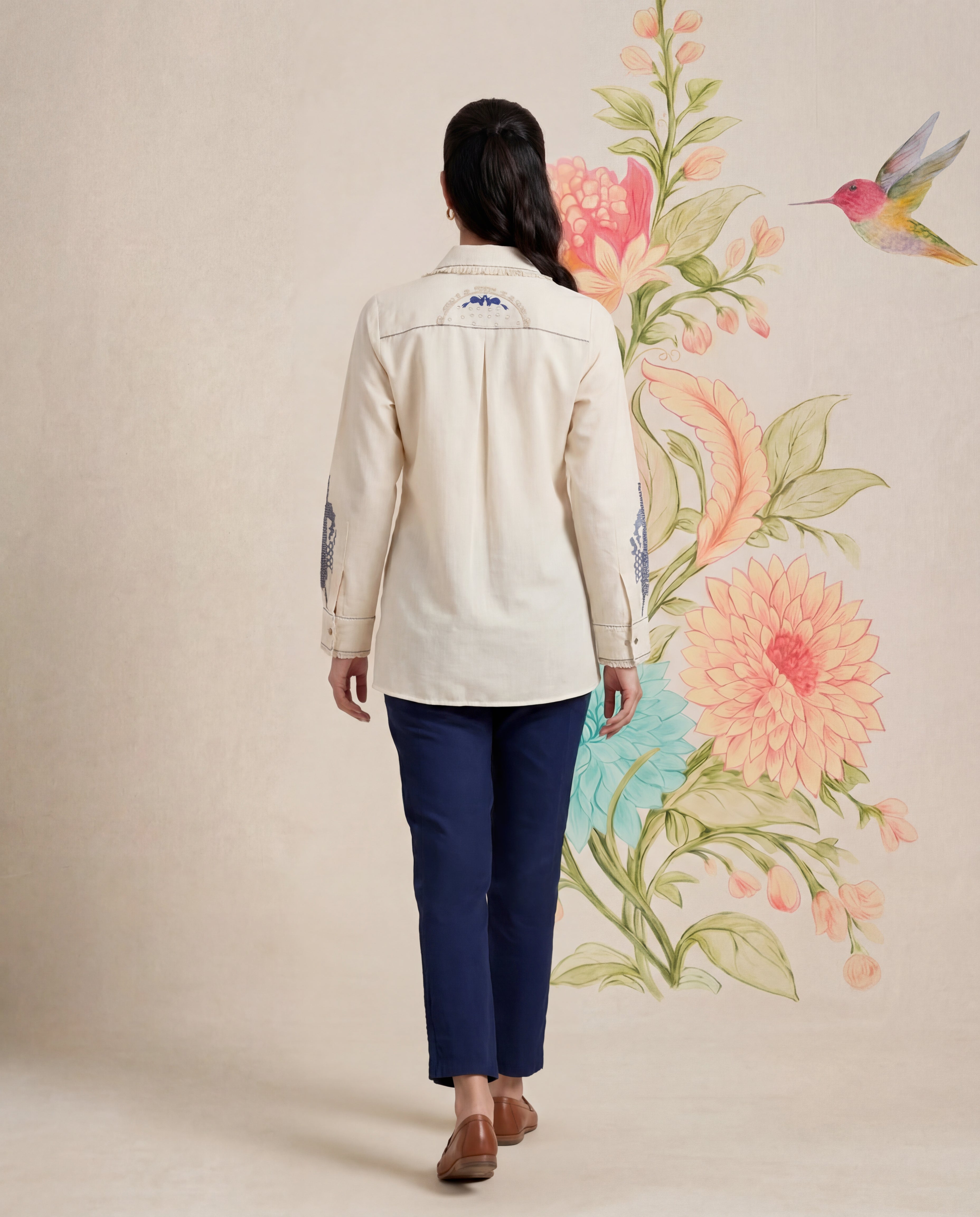 Sakhi Ivory Embroidered Shirt