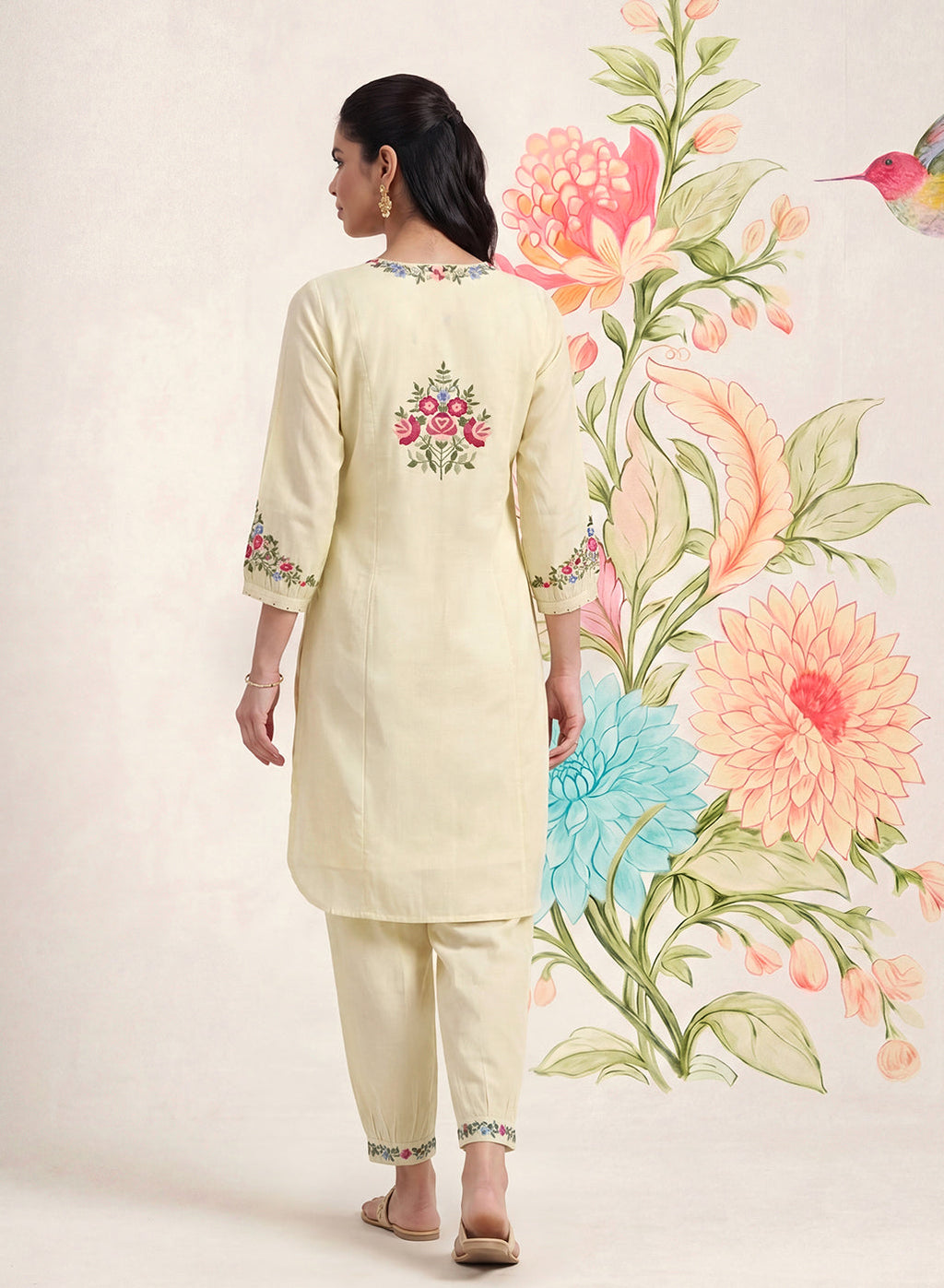 Saavan Light Green Embroidered Cotton blend Kurta Set