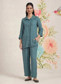Zoa Teal Monochrome Embroidered Co-ord Set