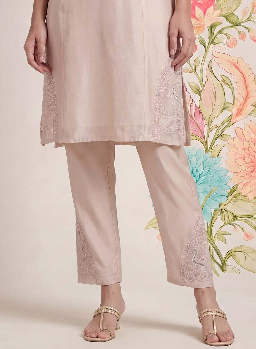 Suroor Light Beige Embroidered Chanderi Kurta Set