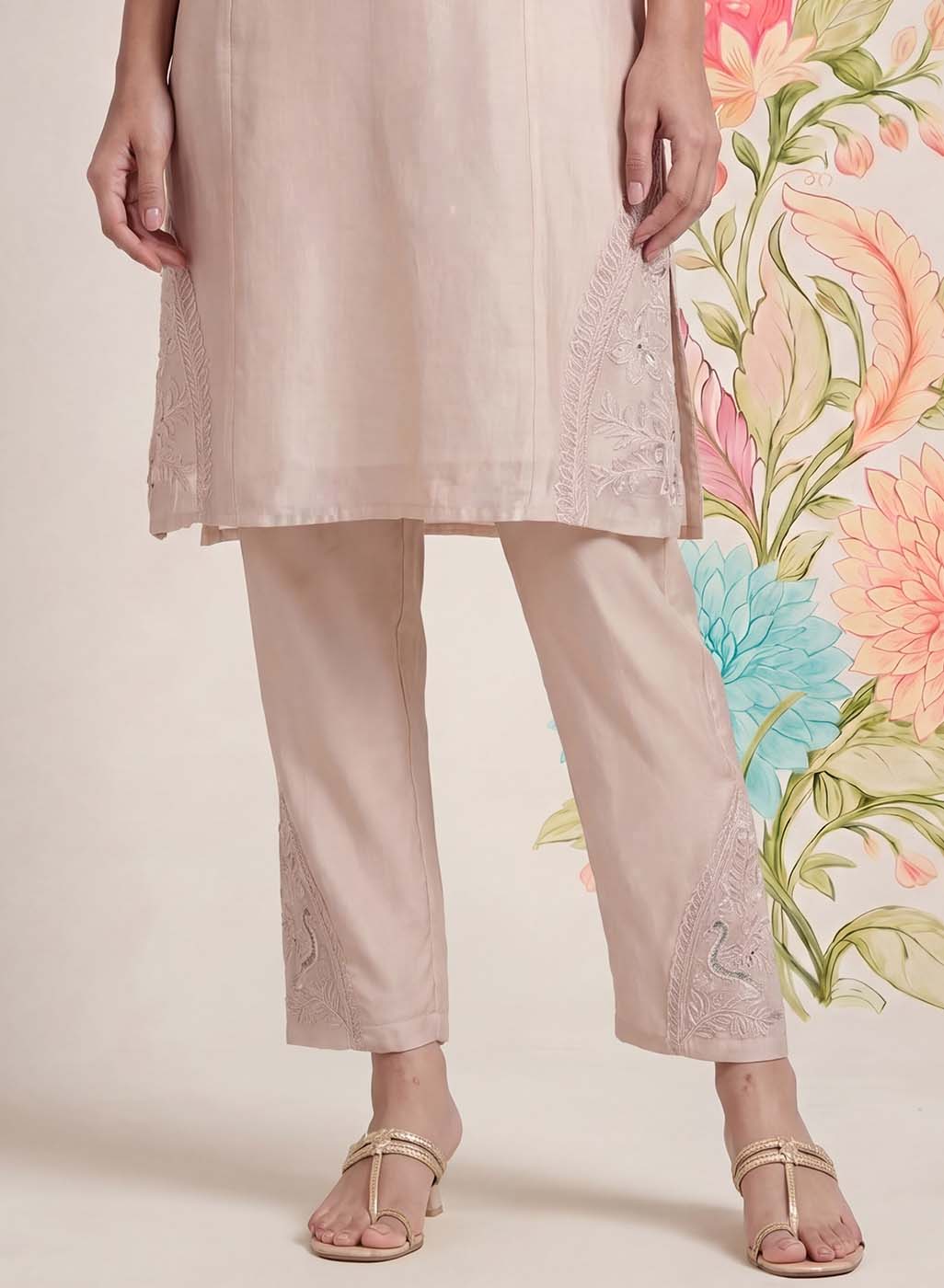 Suroor Light Beige Embroidered Chanderi Kurta Set