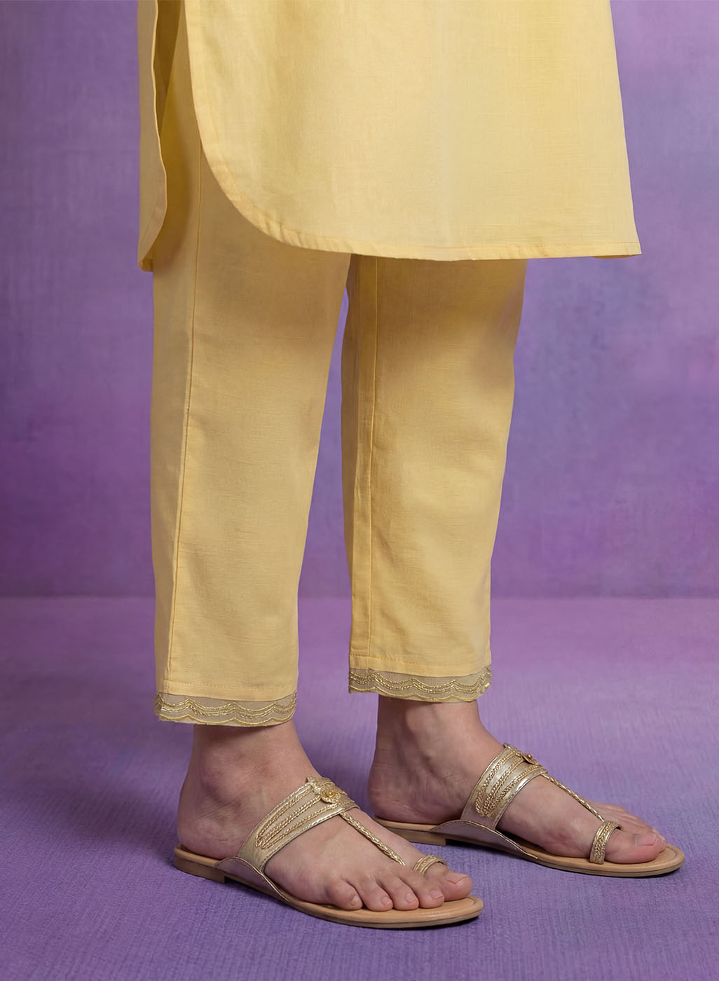 Light Yellow Embroidered Straight Kurta Set