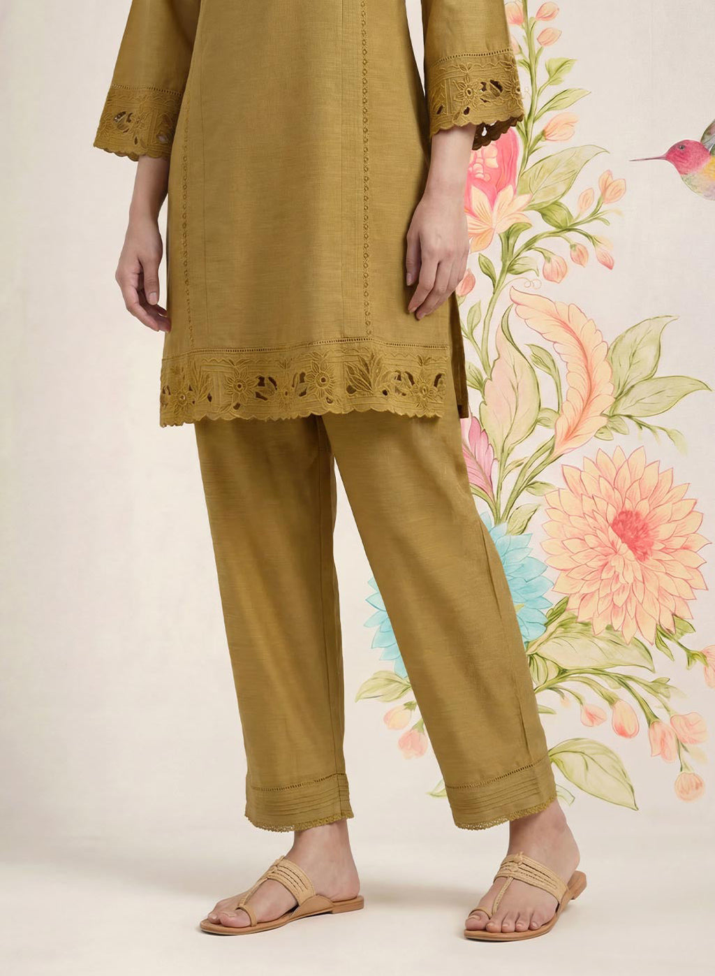 Shayeri Olive Embroidered A-line Kurta Set