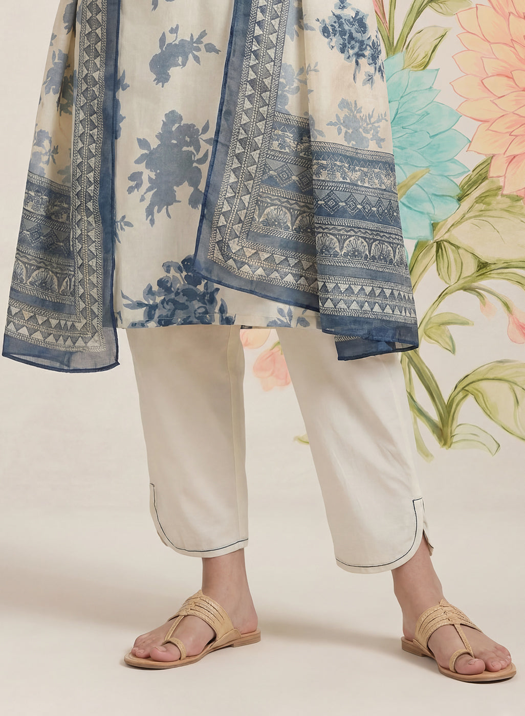 Falguni Blue Printed Cotton Suit Set with Dupatta