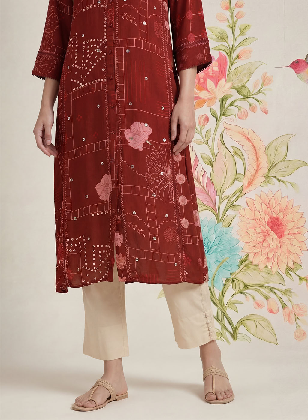 Bani Maroon Printed Straight Kurti