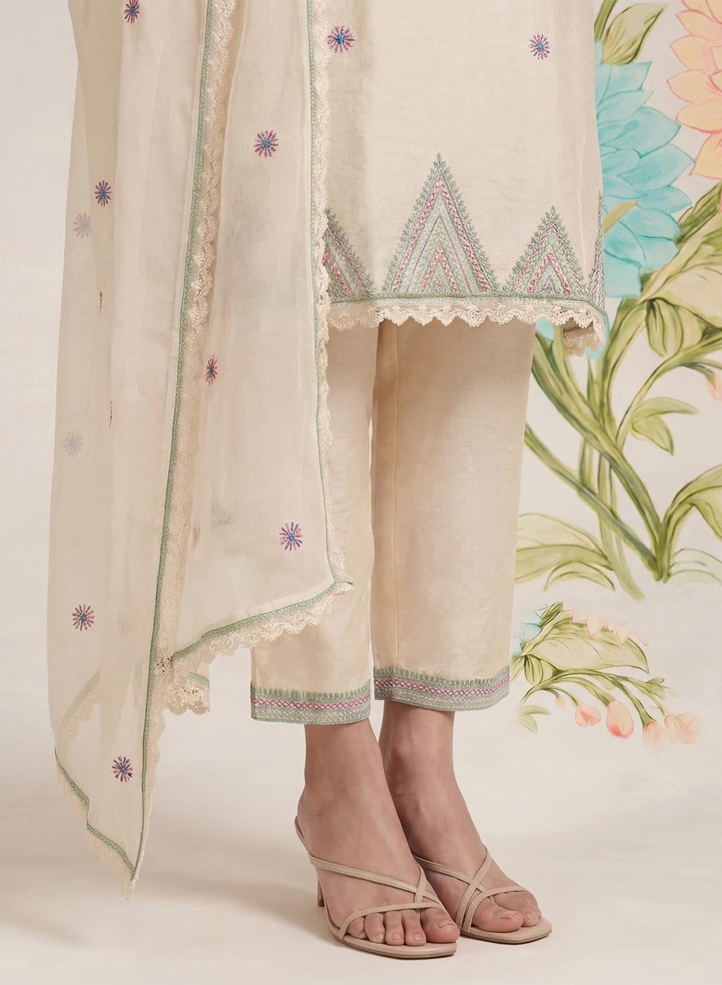 Albeli Ivory Embroidered A-line Suit Set with Dupatta