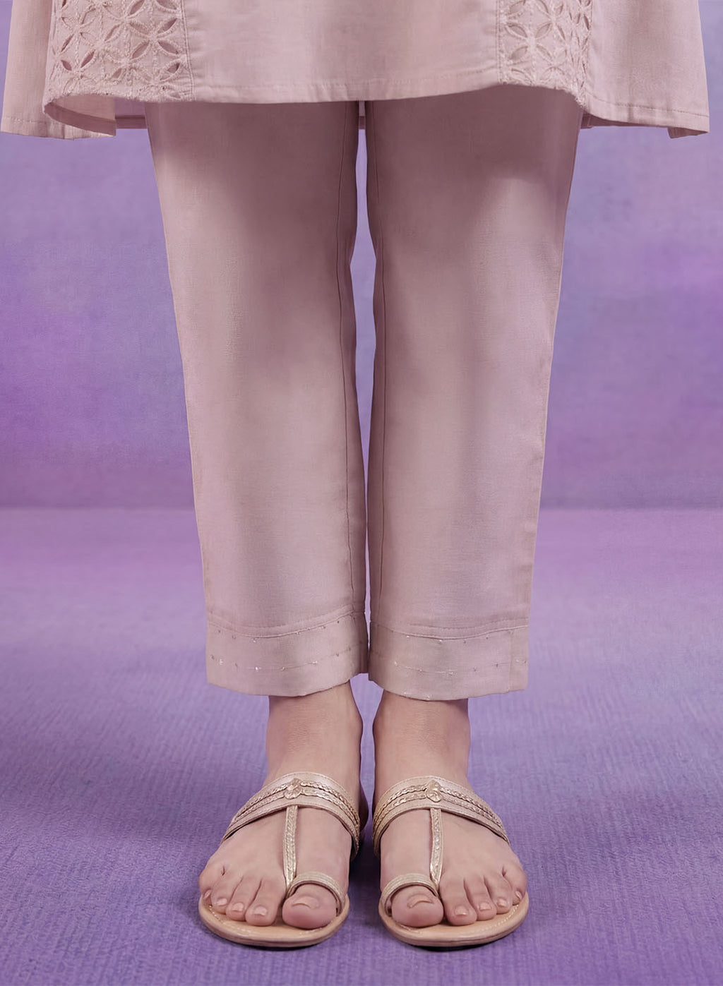 Cream Embroidered A-line Kurta Set