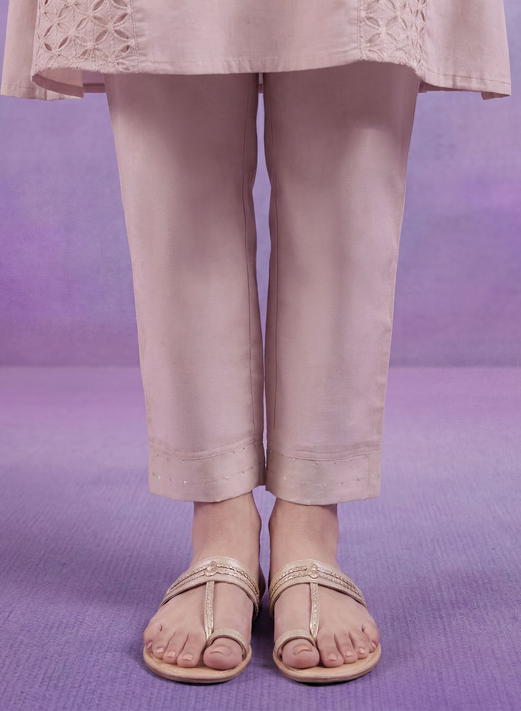 Cream Embroidered A-line Kurta Set