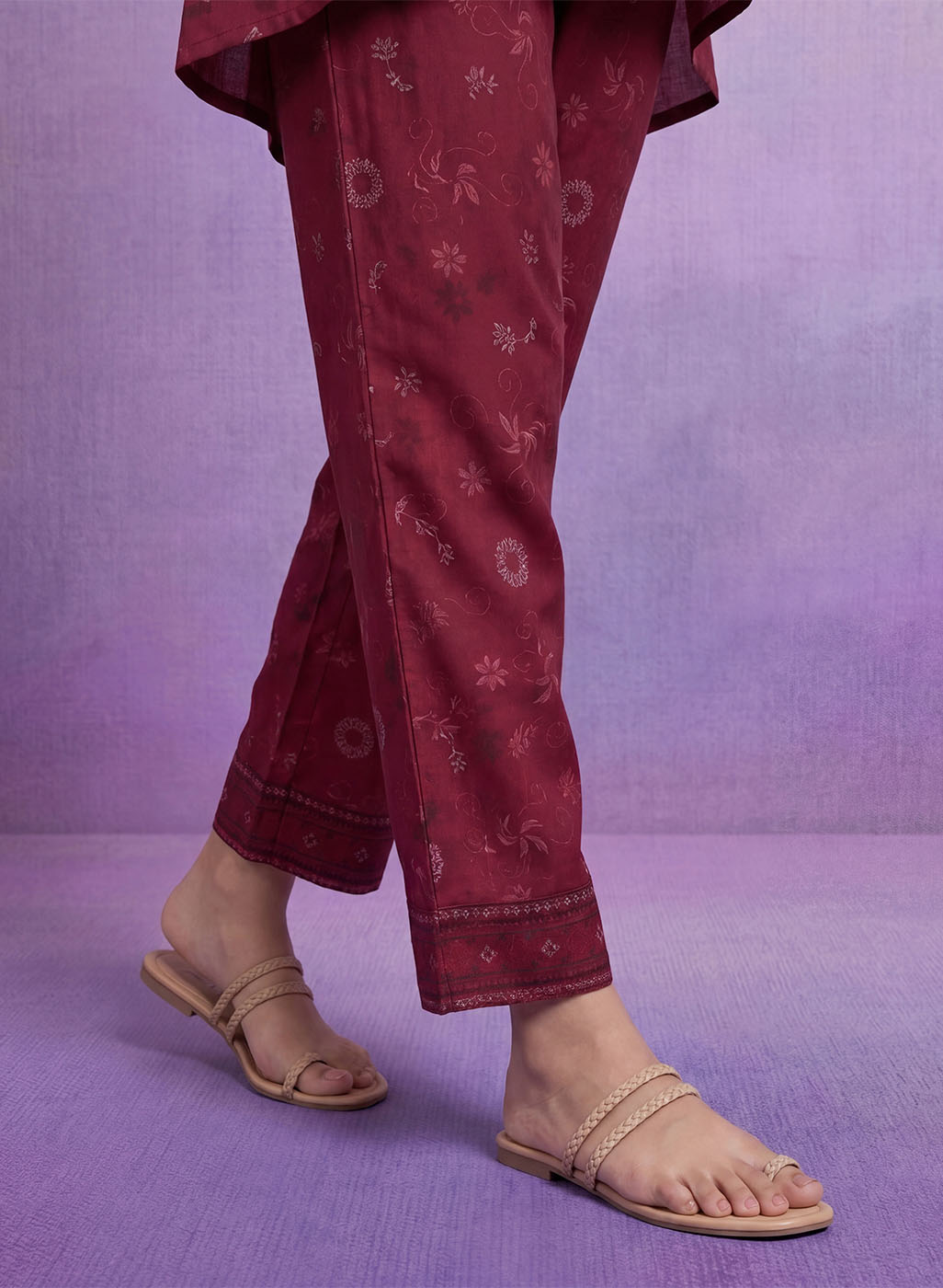 Maroon Embroidered Panelled Co-ord Set