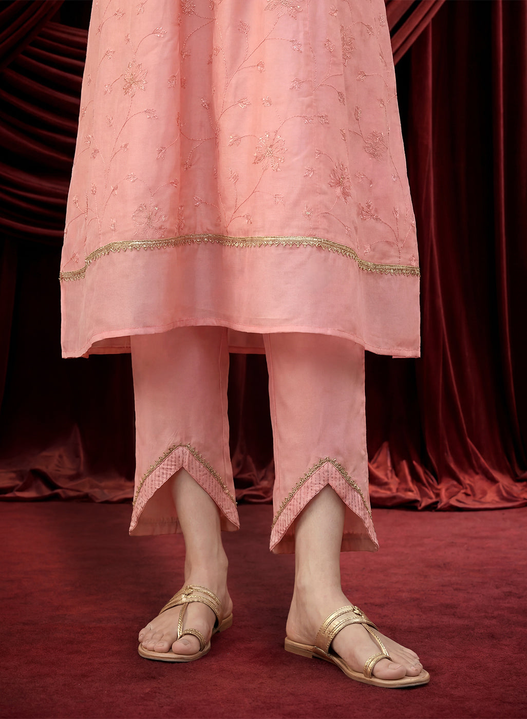 Pink Embroidered Chanderi Suit Set