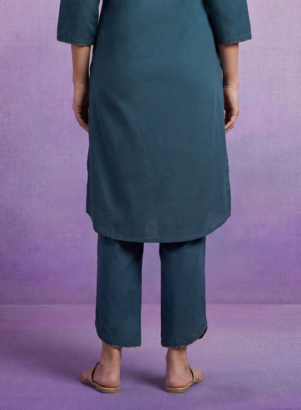 Teal Applique-work Kurta Set