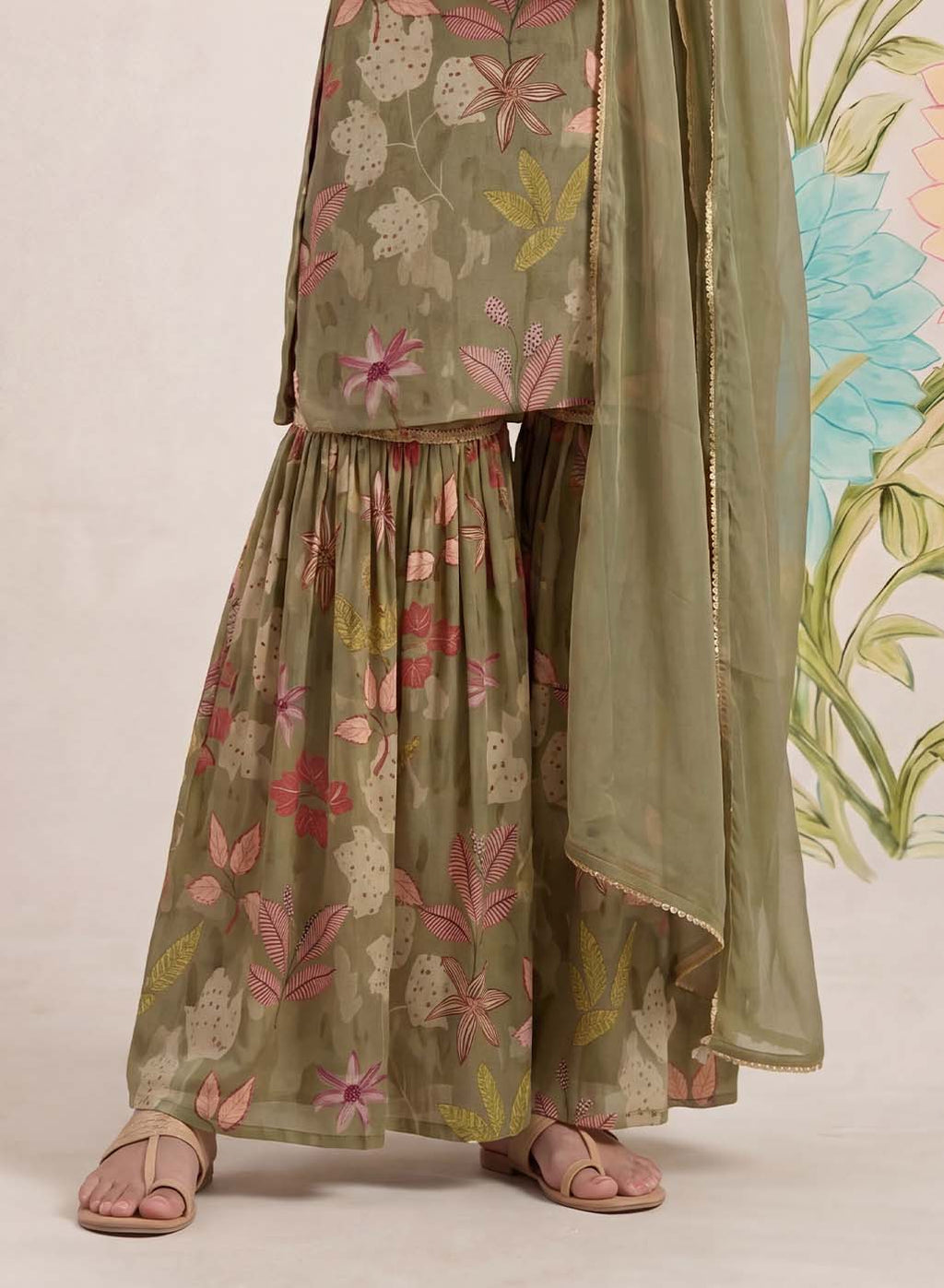 Manjari Green Printed Garara Suit Set with Dupatta