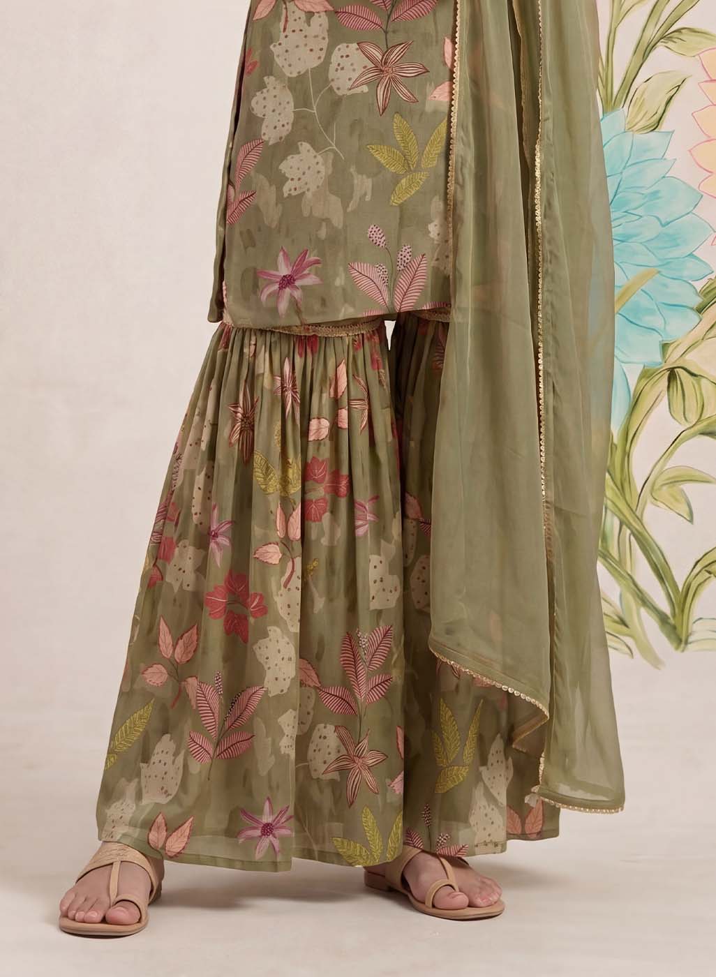 Manjari Green Printed Garara Suit Set with Dupatta