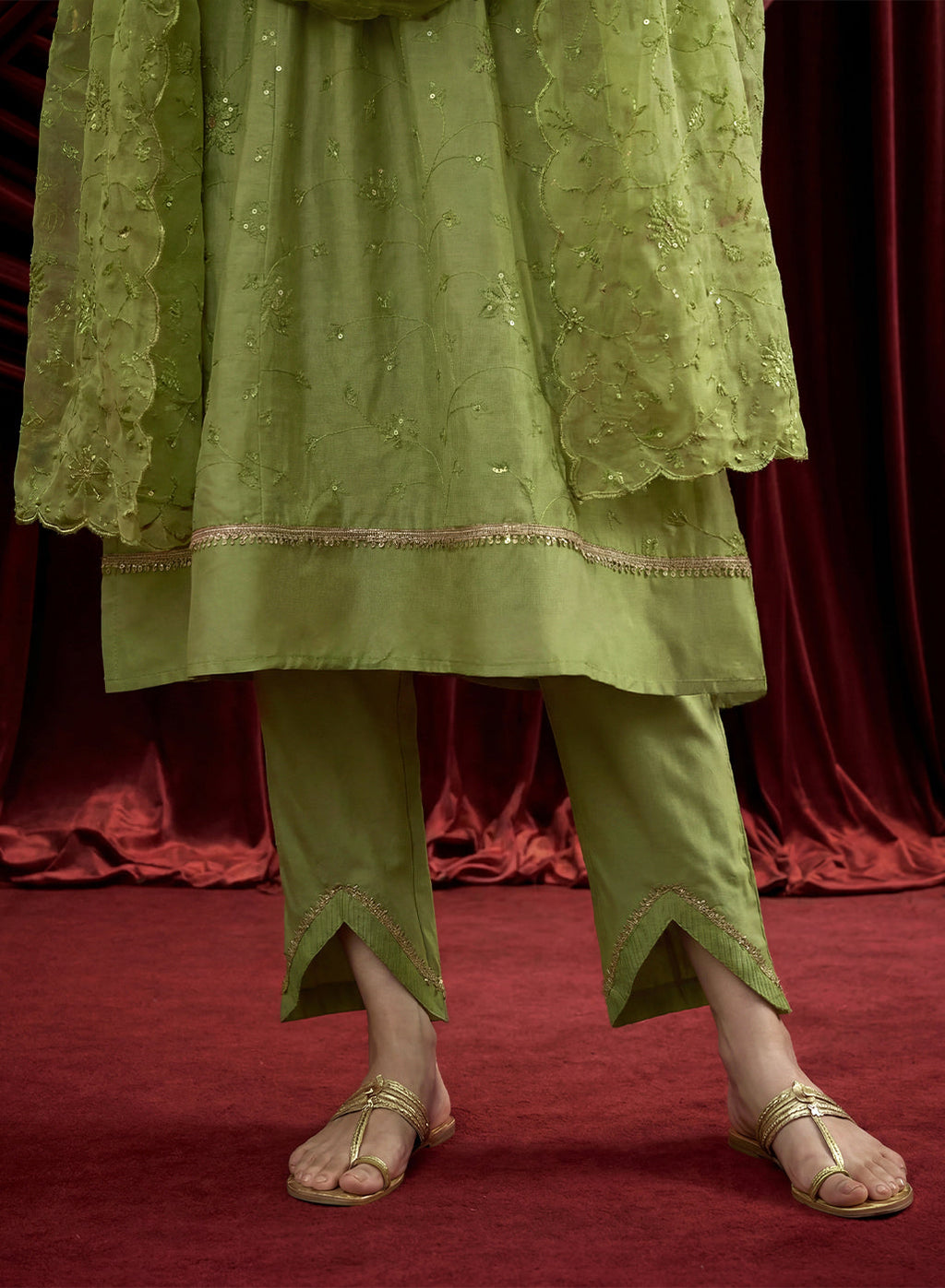 Spring Green Embroidered Chanderi Suit Set