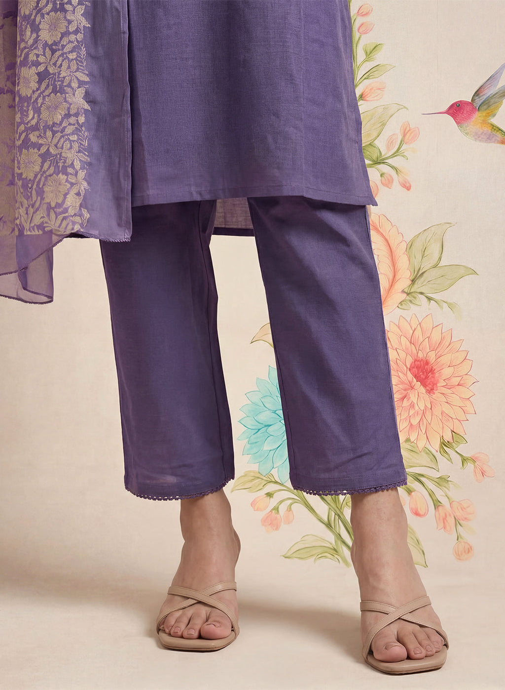 Ragini Lavender Embroidered Straight Suit Set with Dupatta