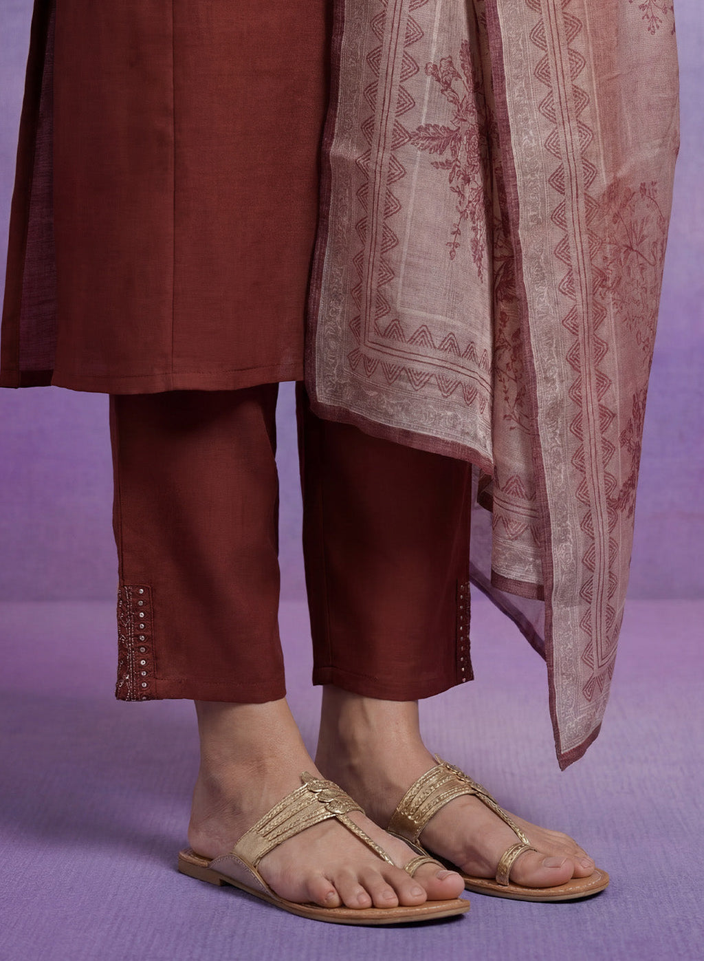 Fuchsia Embroidered Silk Suit Set with contrast Dupatta