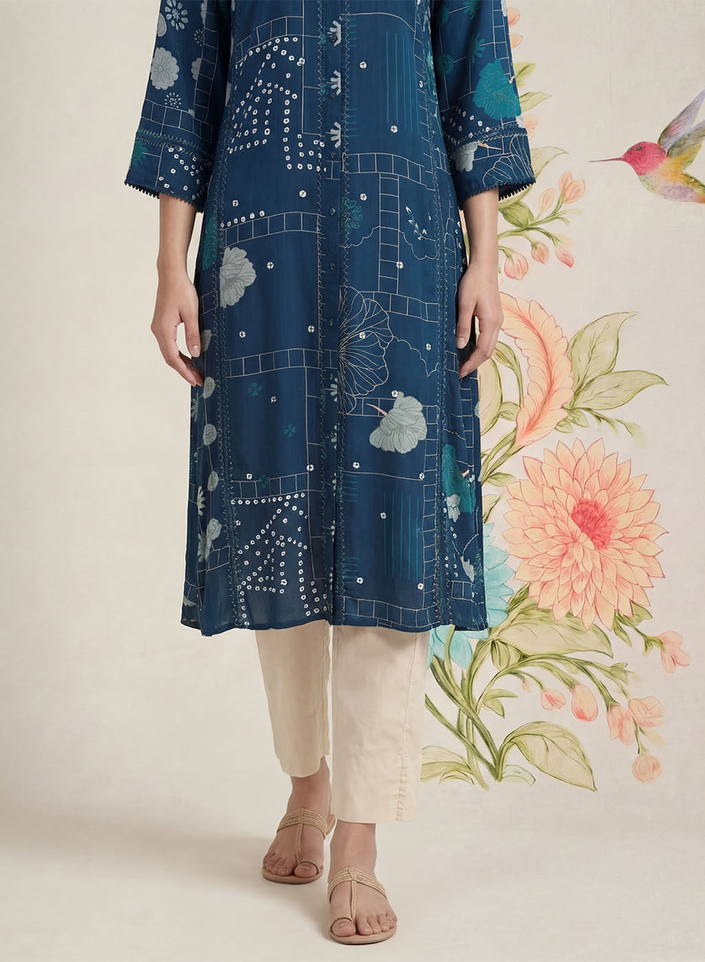 Bani Navy Printed Straight Kurti