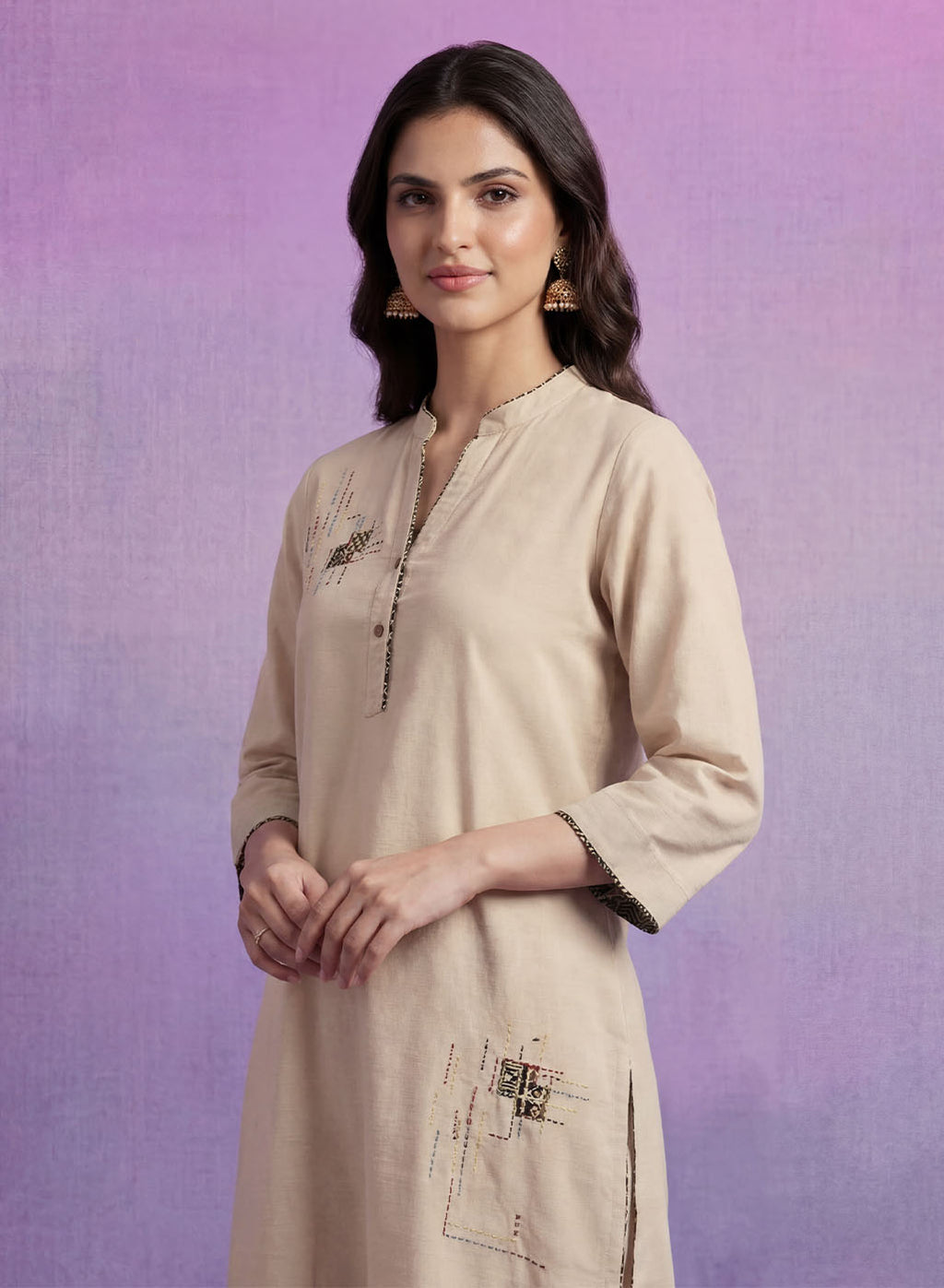 Ivory Applique-work Kurta Set