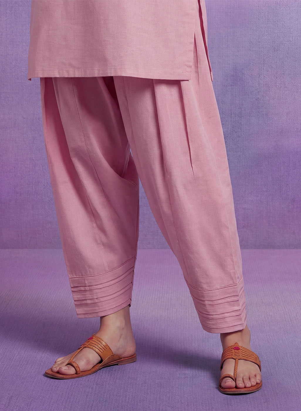 Pink Embroidered Cotton blend Kurta Set