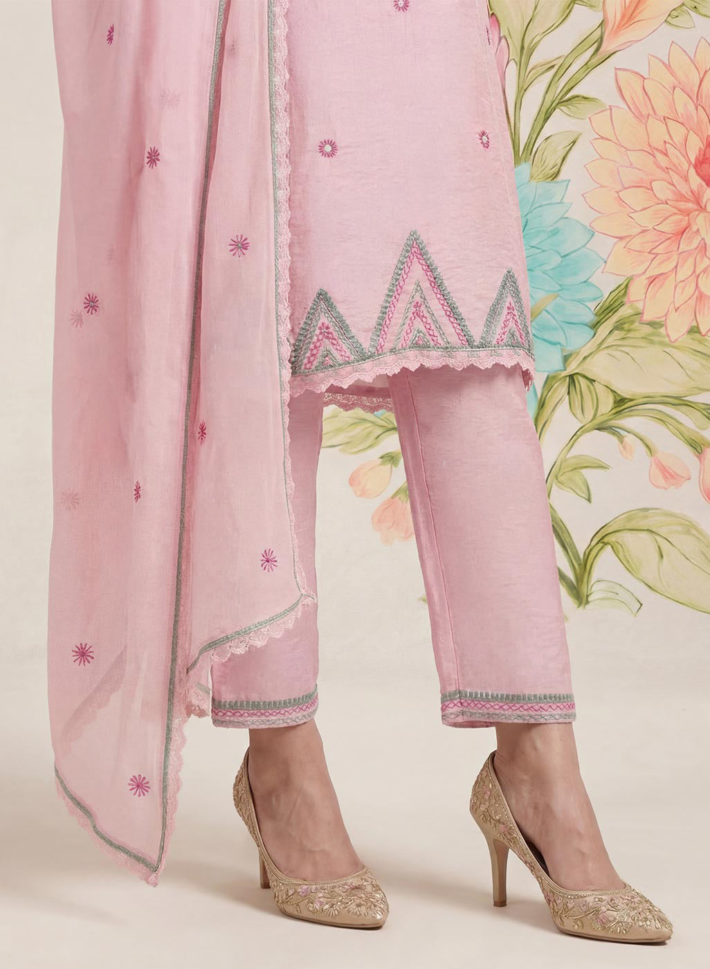 Albeli Pink Embroidered A-line Suit Set with Dupatta