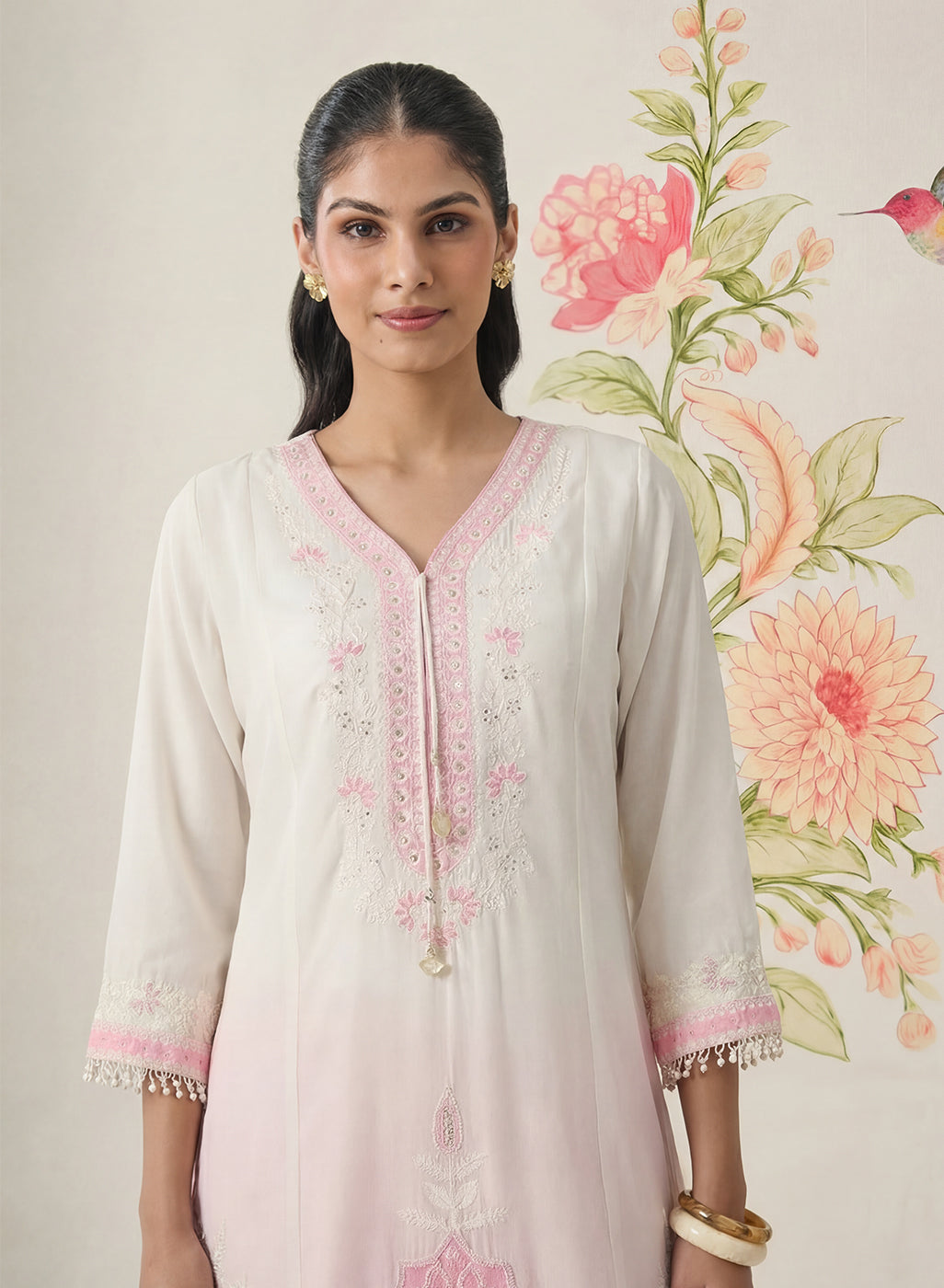 Mysaara Pink Embroidered Georgette Suit Set with Dupatta