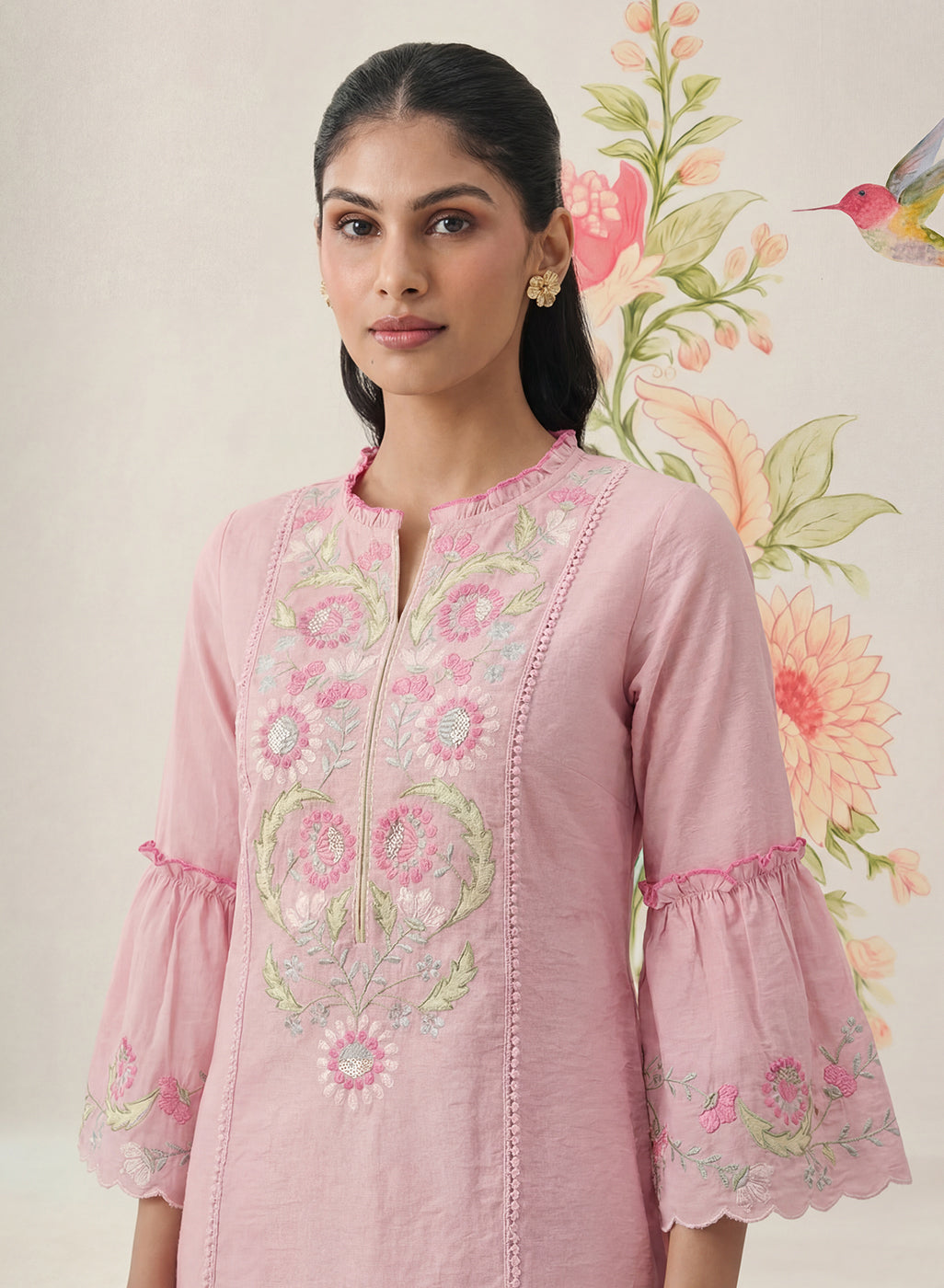 Agasti Baby Pink Embroidered Kurta Set