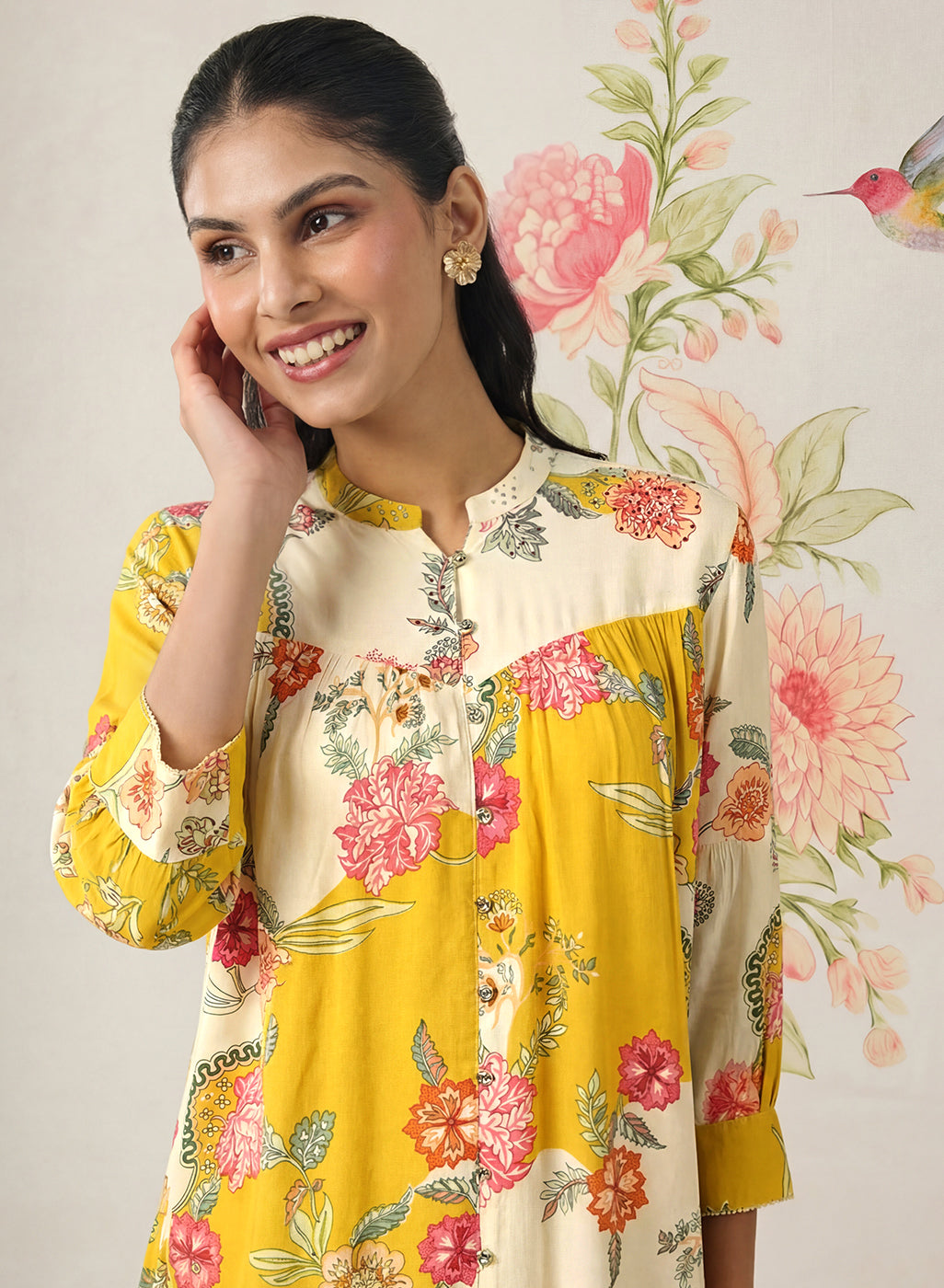 Yamika Yellow Cotton Blend Printed Co-ord Set