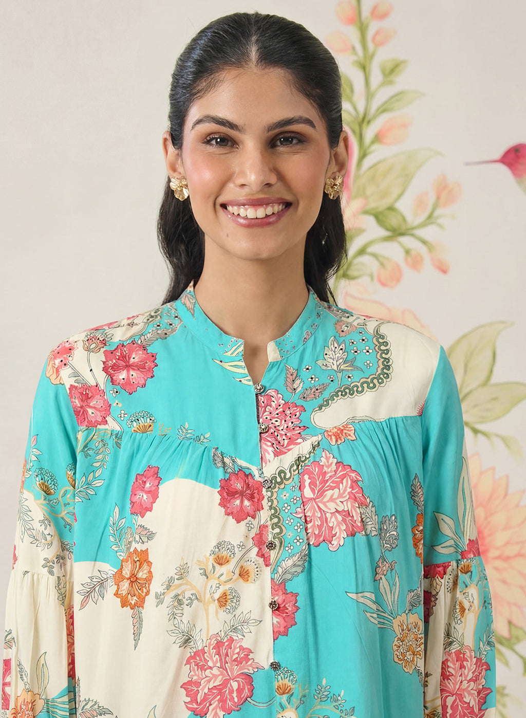 Yamika Blue Cotton Blend Printed Co-ord Set