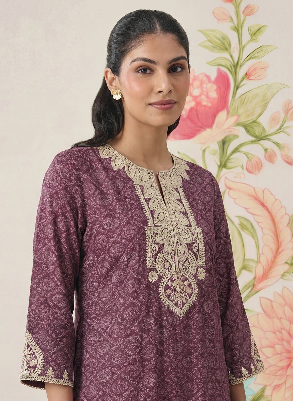 Pihu Purple Cotton Blend Printed Kurta set