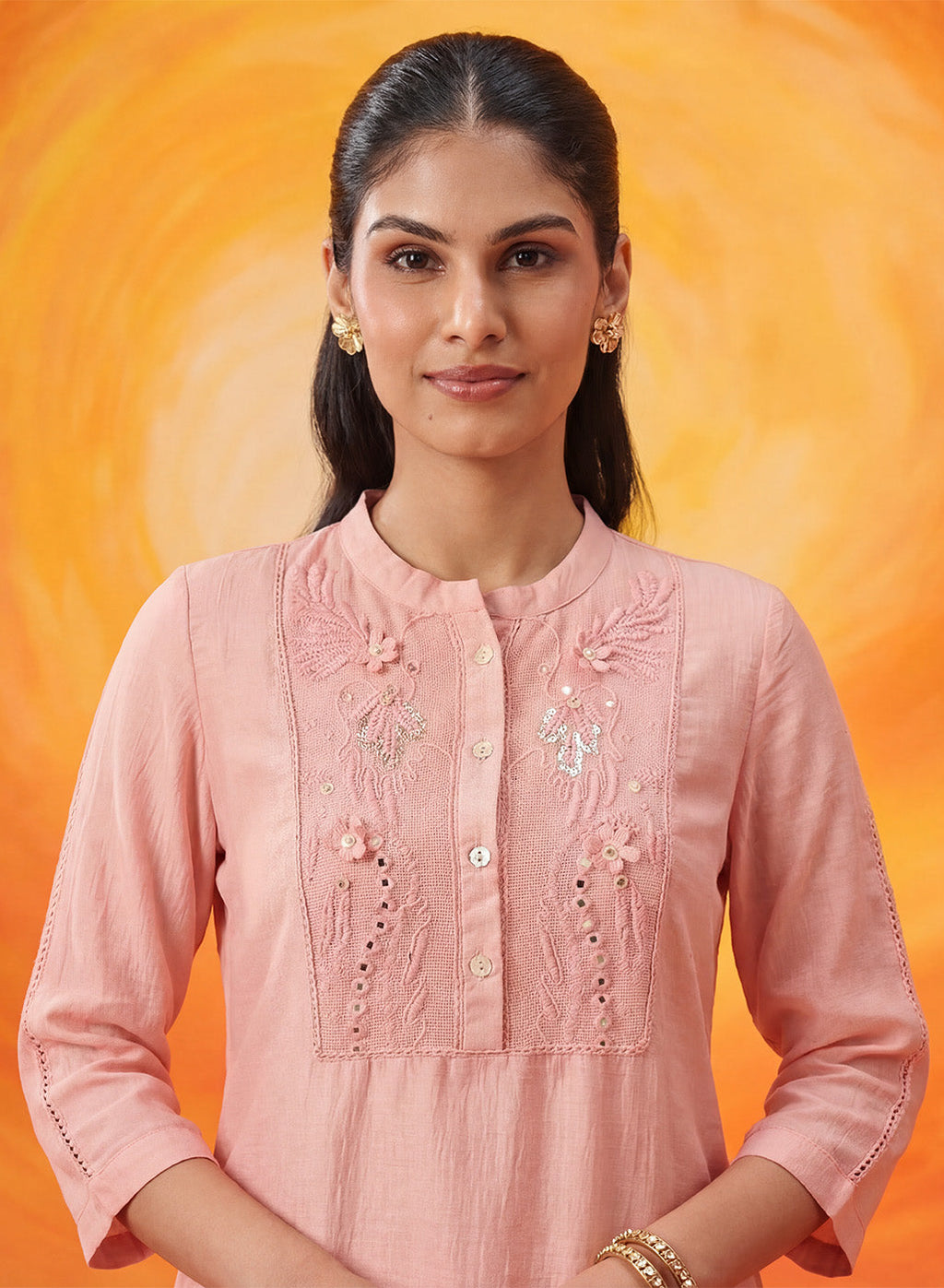 Sehr Baby Pink Embroidered Silk Kurti