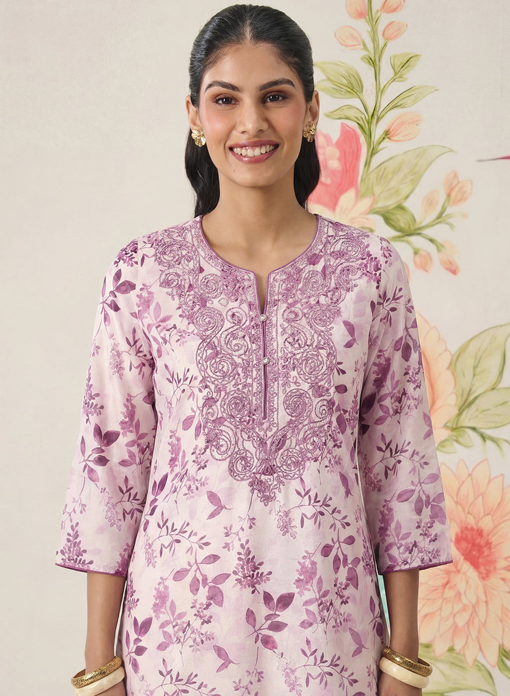 Kavya Fuchsia Printed Chanderi Suit Set with Dupatta