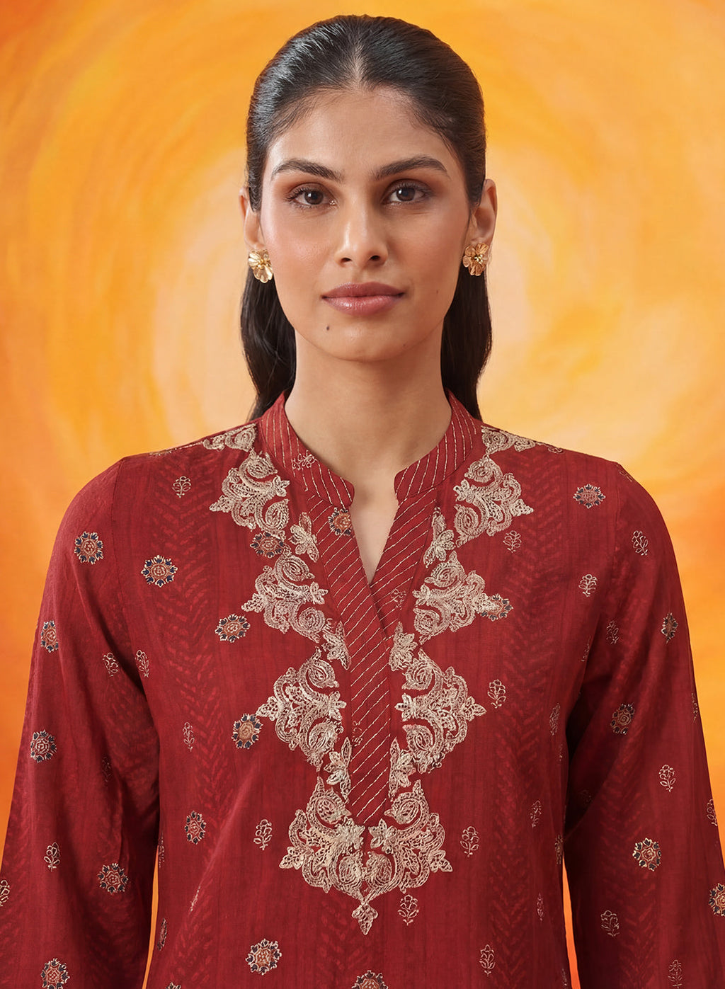Chalka Red Printed Cotton Blend Kurta Set