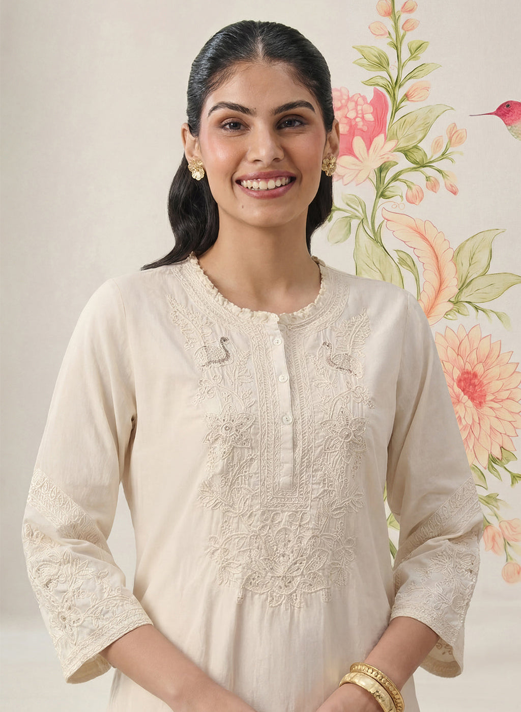Suroor Ivory Embroidered Chanderi Kurta Set