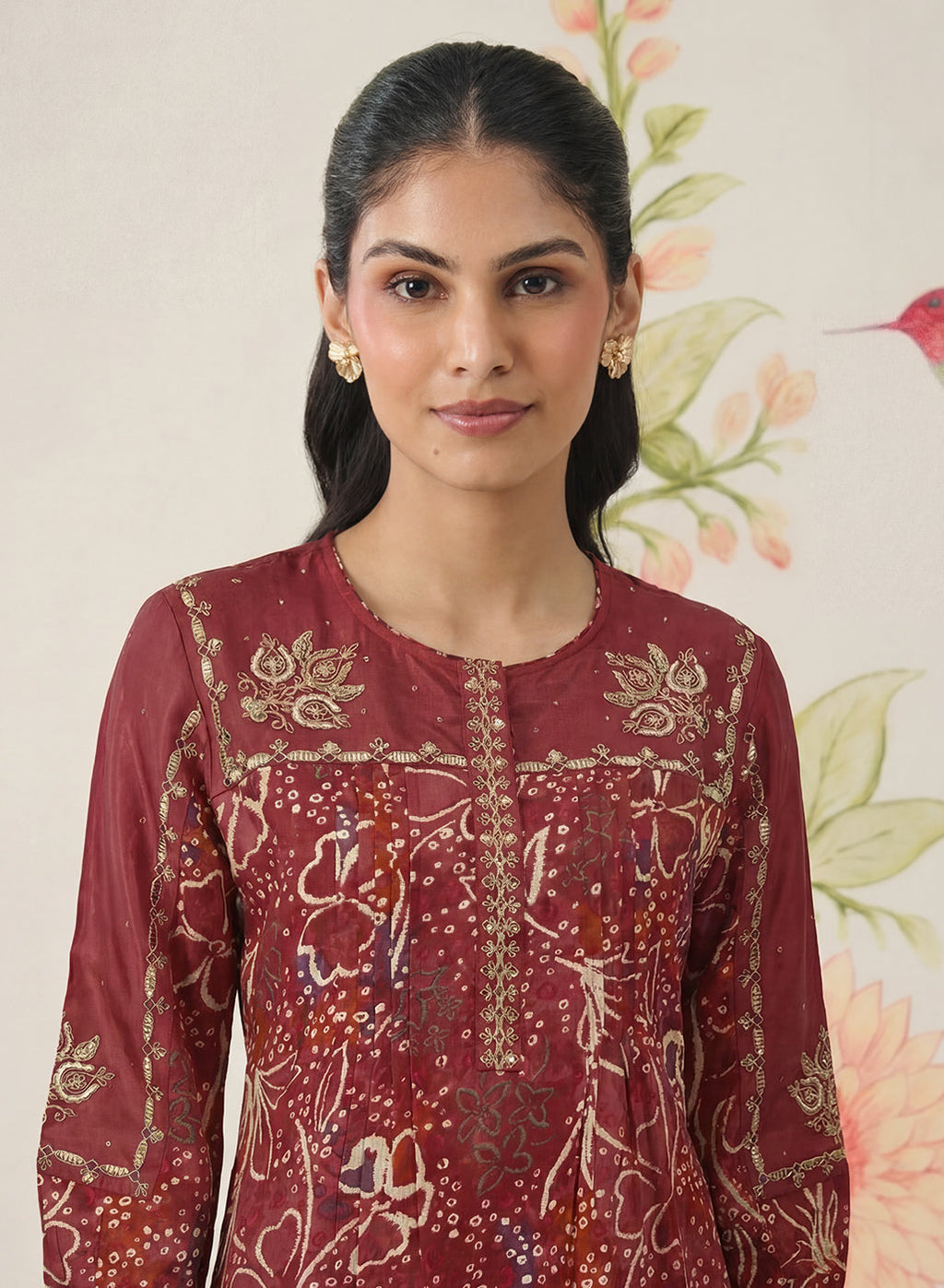 Jhumri Maroon Cotton Blend Printed Co-ord Set