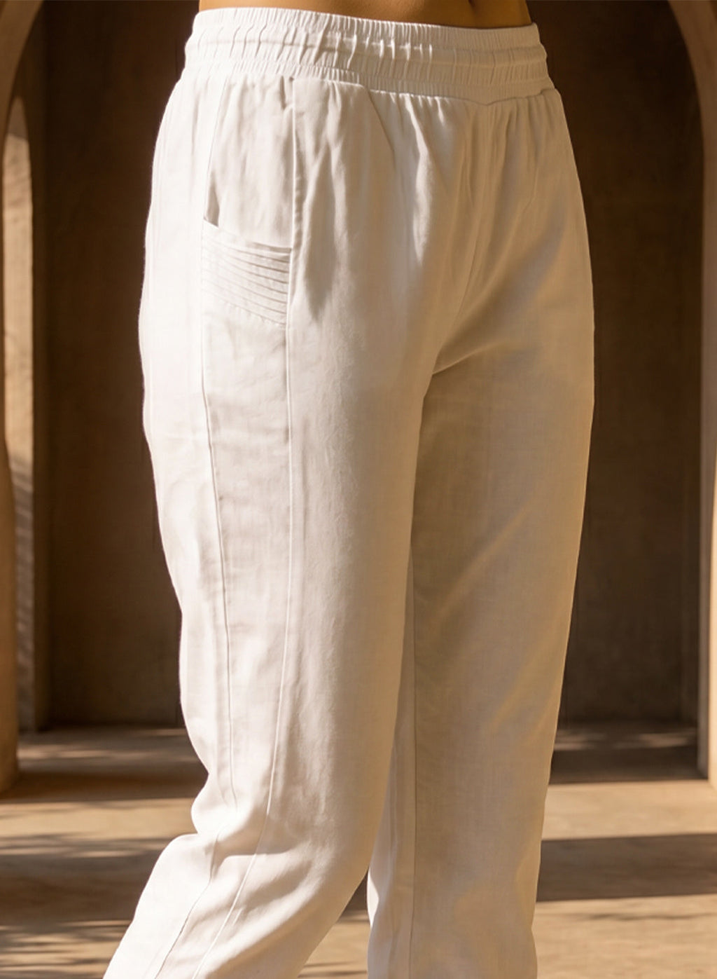 Ivory Cotton Blend Regular Fit Capris