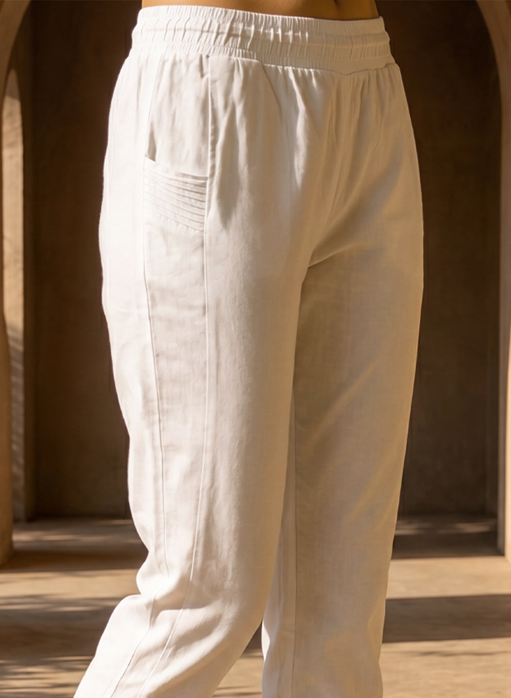 Ivory Cotton Blend Regular Fit Capris