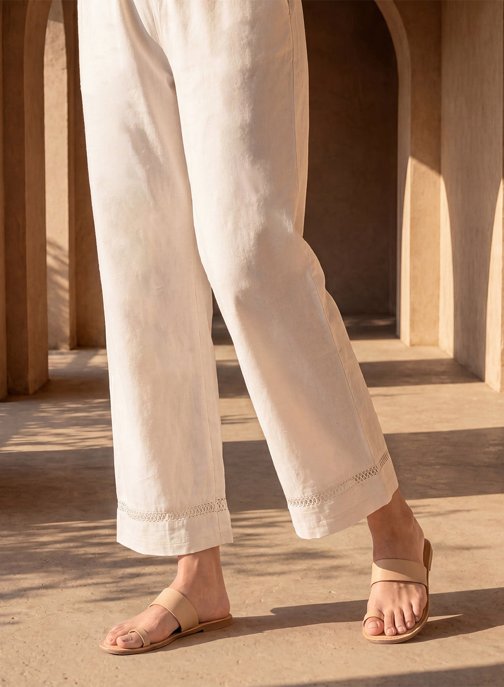 Ivory Linen Blend Daily Wear Palazzos
