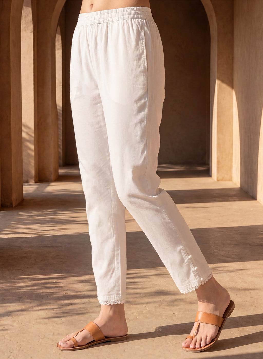 Ivory Poplin Lycra Tapered Essentials Pant