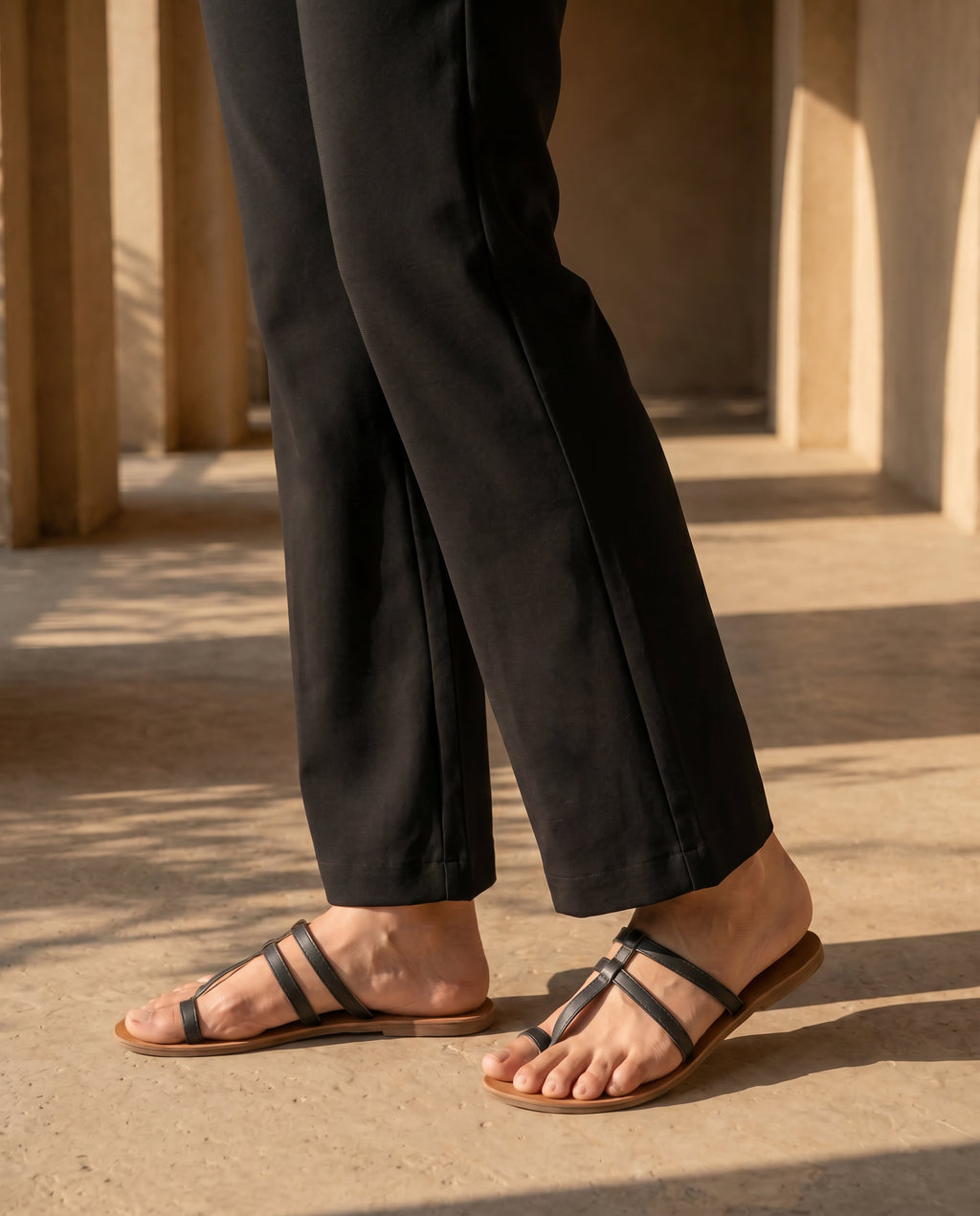 Black Roma Cotton Bootcut Pants