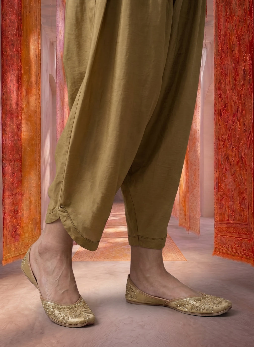 Beige Satin Relaxed Fit Salwar