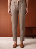 Beige Cotton Blend Regular Fit Pants