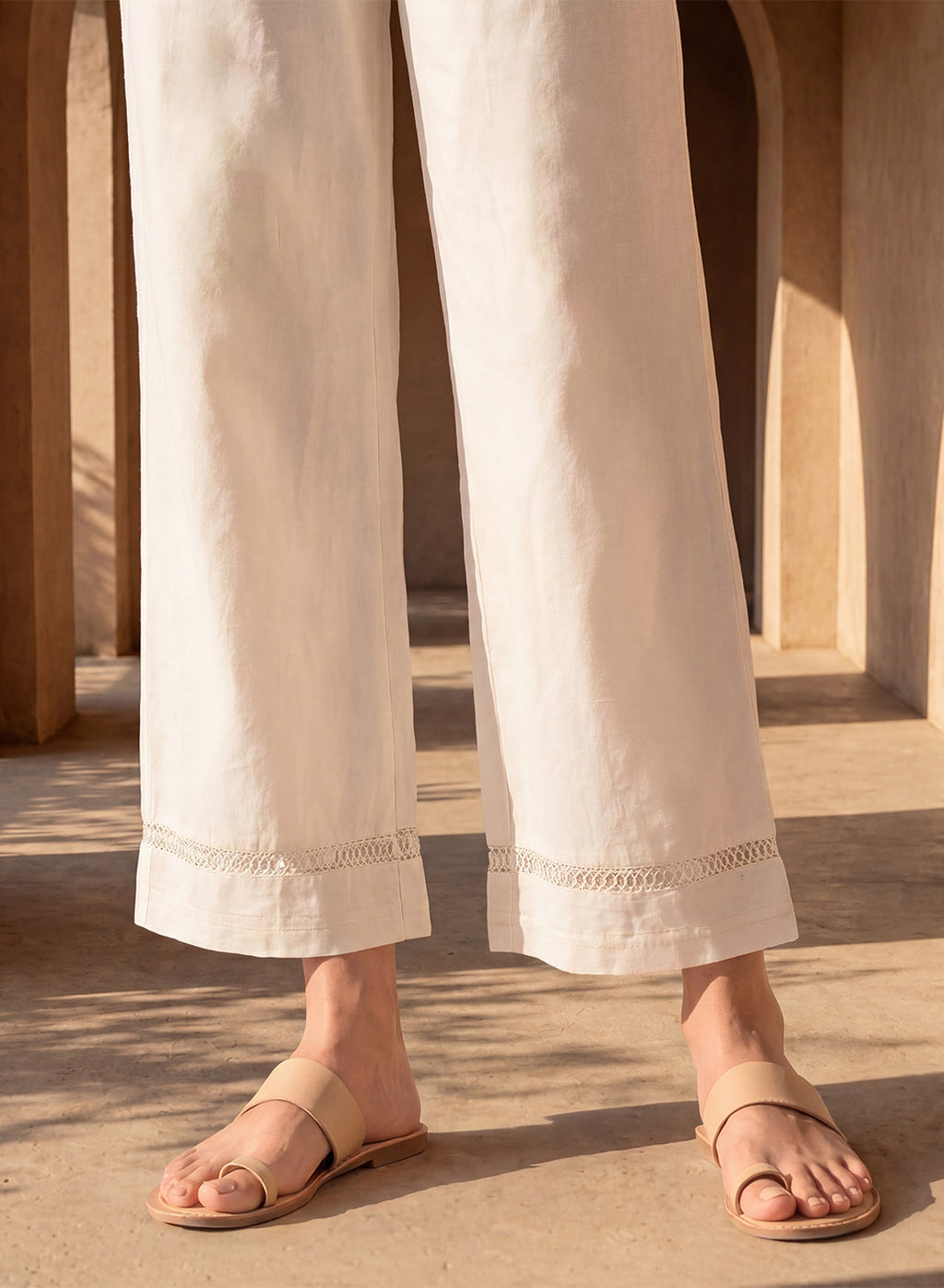 Ivory Linen Blend Daily Wear Palazzos