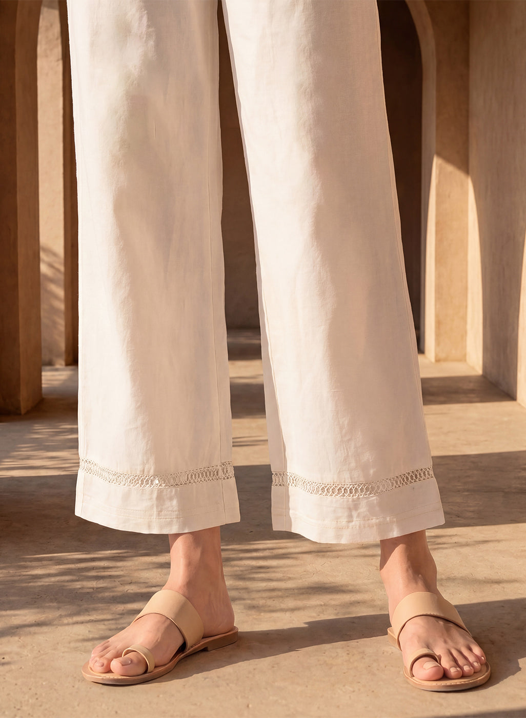 Ivory Linen Blend Daily Wear Palazzos