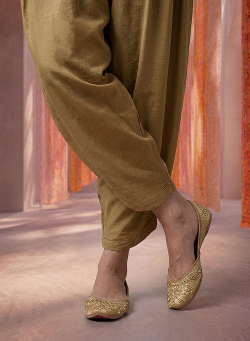 Beige Satin Relaxed Fit Salwar